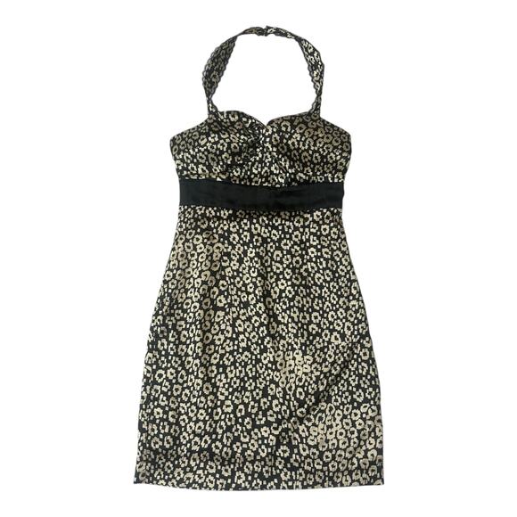Vintage Guess Satin & Lace Cheetah Print Belted Halter Mini Dress, Sz 1 - Picture 1 of 8